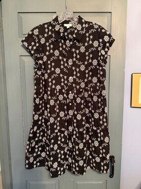 J Jill Black w/White Floral Embroidery Button-Front Dress